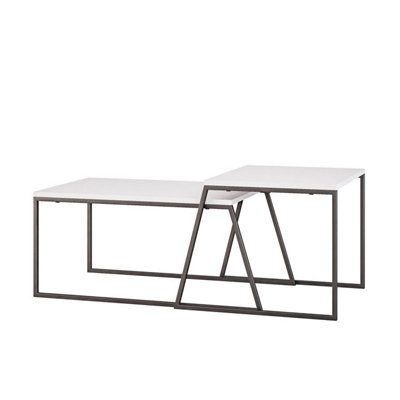 FWStyle Scratch Resistant Set Of 2 Nesting Coffee Tables Painted White Finish