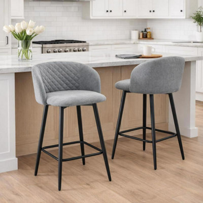 FWStyle Set Of 2 Amara Grey 360 Swivelling Bar Dining Chairs Linen ...