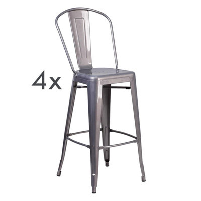 FWStyle Set Of 4 Bar Stools Ready Assembled Industrial Style Grey Metal With Clear Coat