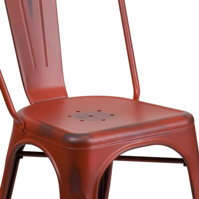 FWStyle Set Of 4 Red Galvanised Steel Chairs Ready Assembled Indoor ...