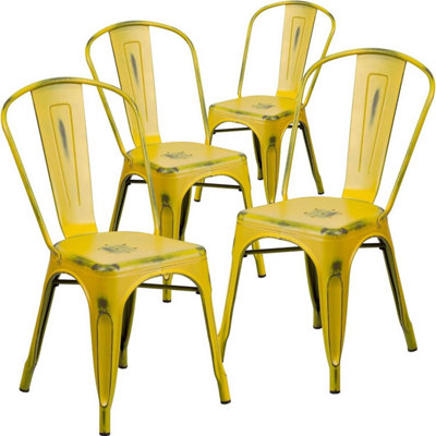 FWStyle Set Of 4 Yellow Galvanised Steel Chairs Ready Assembled Indoor ...