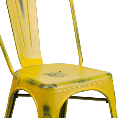 FWStyle Set Of 4 Yellow Galvanised Steel Chairs Ready Assembled Indoor ...