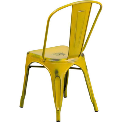 FWStyle Set Of 4 Yellow Galvanised Steel Chairs Ready Assembled Indoor ...