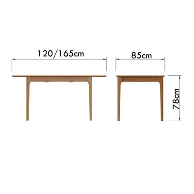 FWStyle Solid Oak 1.2M Extending Dining Table Natural Lacquered Finish