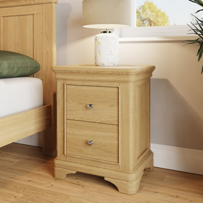 FWStyle Solid Oak 2 Drawer Bedside Table Night Stand Natural Oak Finish