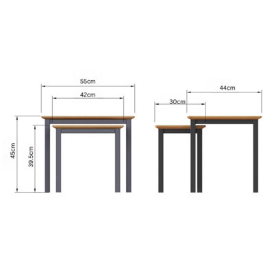 FWStyle Solid Oak Nest Of 2 Graphite Blue Tables Ready Assembled