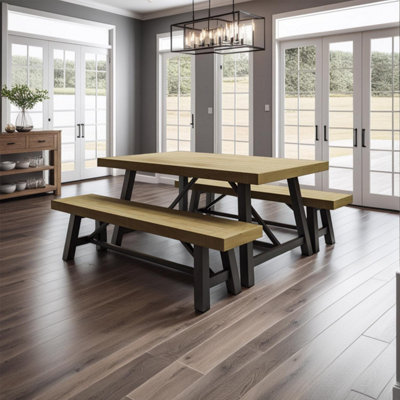 FWStyle Solid Pine Modern 1.6M Complete Dining Table Set