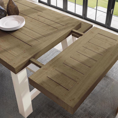 FWStyle Solid Reclaimed Pine 1.6M Dining Table Set With Free Extensions