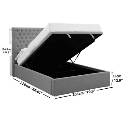 FWStyle Superking Grey Ottoman Storage Bed Frame Gas Lifting