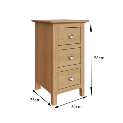 FWStyle Taberno 3 Drawer Bedside Table Chest Of Drawers Natural Oak (H) 58 (W) 34 (D) 35cm