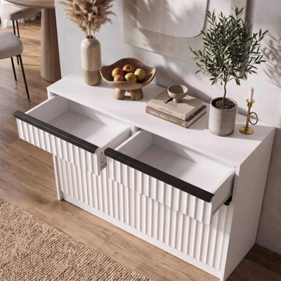 FWStyle White Fluted 2 Door 2 Drawer Sideboard Storage Unit Scratch ...