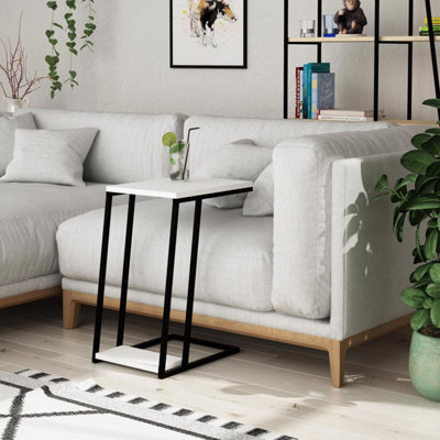 FWStyle White Painted Finish Sofa End Side Table Scratch Resistant Metal Frame