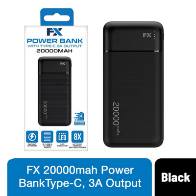 FX 20000mAh Power Bank Type-C 3A Output Black - Heavy Duty Battery Backup For Job Site