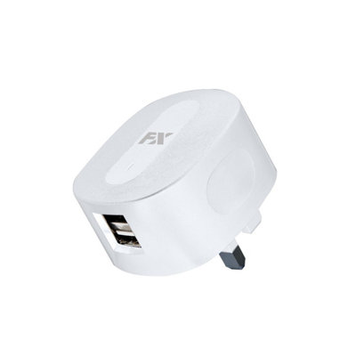 FX Mains Charger Dual USB 2.4 AMP Plug (UK) For Smart Phones & Tablets, White