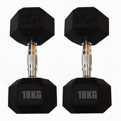 FXR Sports Hex Rubber Dumbbell Weights (2x18kg)