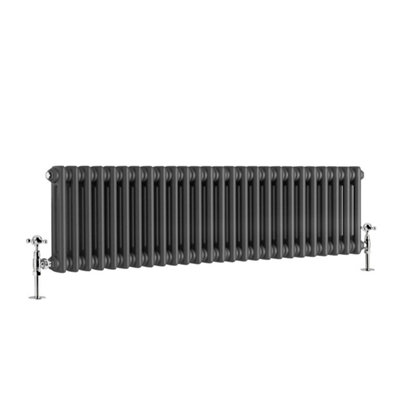 G-Rad Anthracite Double Column Horizontal Cast Iron Radiator - (H) 300 x (W) 1165mm