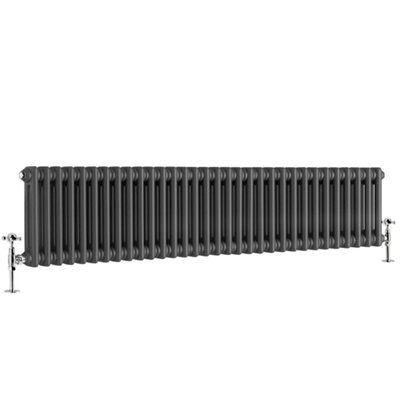 G-Rad Anthracite Double Column Horizontal Cast Iron Radiator - (H) 300 x (W) 1430mm