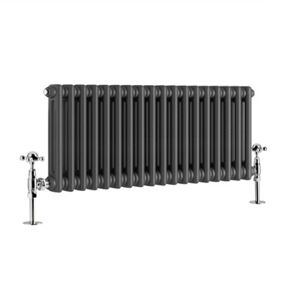 G-Rad Anthracite Double Column Horizontal Cast Iron Radiator - (H) 300 x (W) 810mm