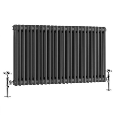G-Rad Anthracite Double Column Horizontal Cast Iron Radiator - (H) 600 ...