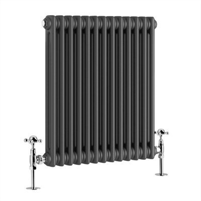 G-Rad Anthracite Double Column Horizontal Cast Iron Radiator - (H) 600 x (W) 590mm