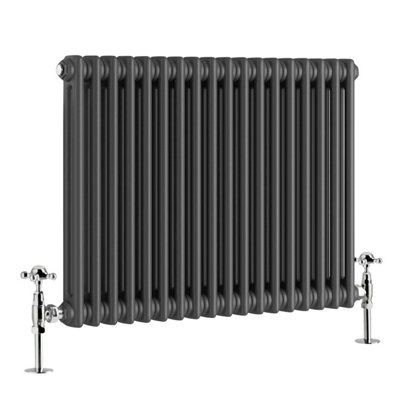 G-Rad Anthracite Double Column Horizontal Cast Iron Radiator - (H) 600 ...