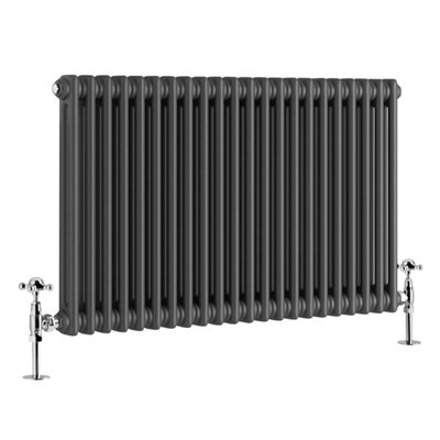 G-Rad Anthracite Double Column Horizontal Cast Iron Radiator - (H) 600 x (W) 990mm