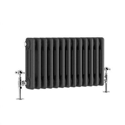 G-Rad Anthracite Triple Column Horizontal Cast Iron Radiator - (H) 300 x (W) 600mm