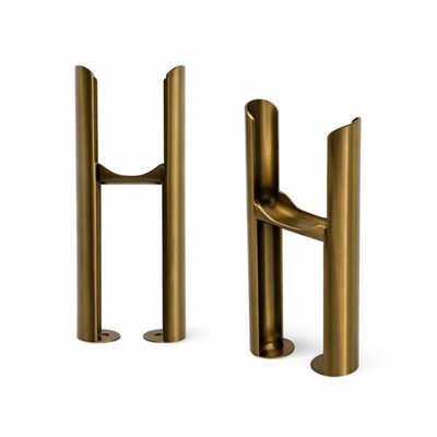 G-Rad Antique Brass Pair of Double Column Radiator Feet Floor Mounted ...