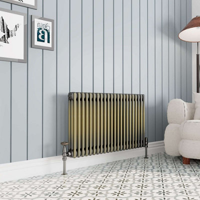 G-Rad Antique Brass Triple Column Horizontal Cast Iron Radiator - (H ...