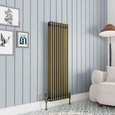 G-Rad Antique Brass Triple Column Vertical Cast Iron Radiator - (H ...