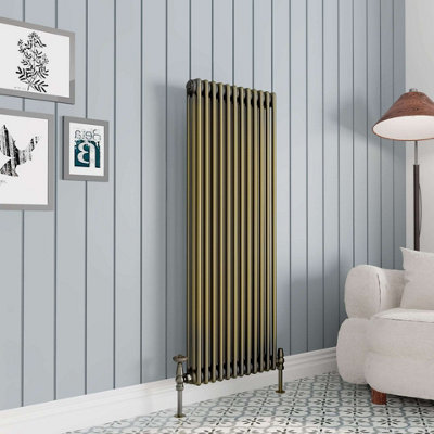 G-Rad Antique Brass Triple Column Vertical Cast Iron Radiator - (H ...