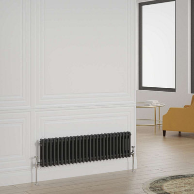 G-Rad Black Double Column Horizontal Cast Iron Radiator - (H) 300 x (W) 1165mm