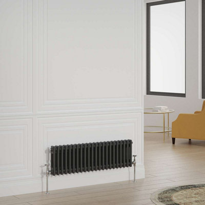 G-Rad Black Double Column Horizontal Cast Iron Radiator - (H) 300 x (W) 990mm