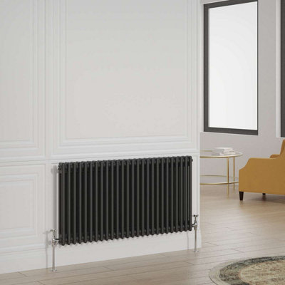 G-Rad Black Double Column Horizontal Cast Iron Radiator - (H) 600 x (W) 1165mm
