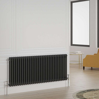 G-Rad Black Double Column Horizontal Cast Iron Radiator - (H) 600 x (W) 1430mm