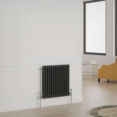 G-Rad Black Double Column Horizontal Cast Iron Radiator - (H) 600 x (W) 590mm
