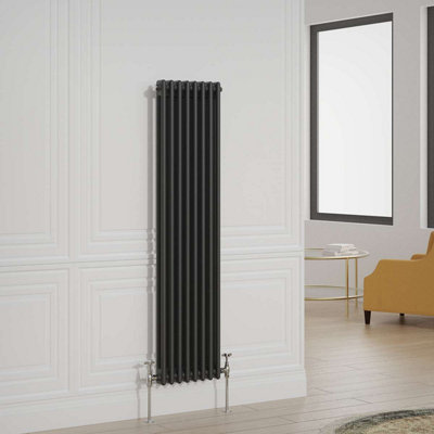 G-Rad Black Double Column Vertical Cast Iron Radiator - (H) 1500 x (W) 370mm