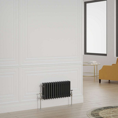 G-Rad Black Triple Column Horizontal Cast Iron Radiator - (H) 300 x (W) 600mm