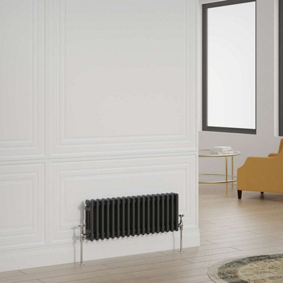 G-Rad Black Triple Column Horizontal Cast Iron Radiator - (H) 300 x (W) 820mm