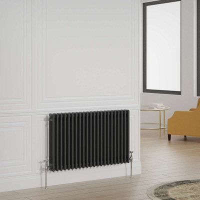 G-Rad Black Triple Column Horizontal Cast Iron Radiator - (H) 600 x (W ...