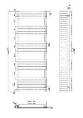 G-Rad Cream Heated Towel Rail Flat Panel Bathroom Radiator - 1600x600mm