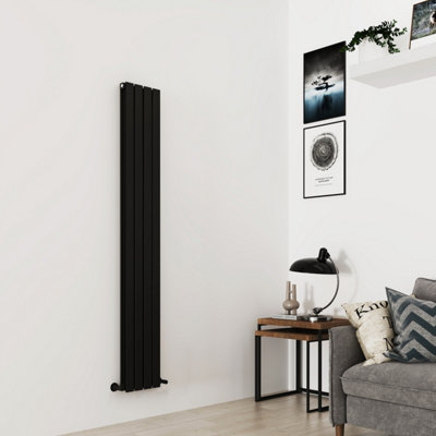 G-Rad Matt Black Double Flat Panel Designer Column Vertical Radiator ...