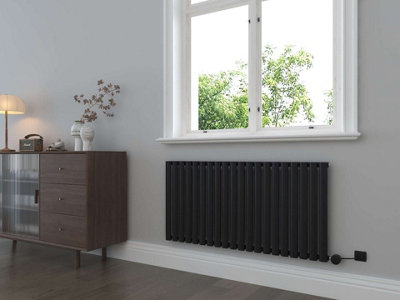 G-Rad Matt Black Electric Oval Panel Horizontal Cast Iron Radiator - (H) 600 x (W) 1200mm