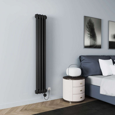 G-Rad Matt Black Electrical Column Vertical Radiator Traditional Style Electric Heating - (H) 1500 x (W) 200mm