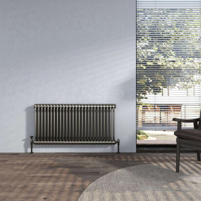 G-Rad Raw Metal Double Column Horizontal Cast Iron Radiator - (H) 600 x (W) 1165mm