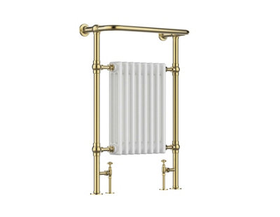 G-Rad White/Brass Nickel Traditional Bathroom Radiator - 963x673mm
