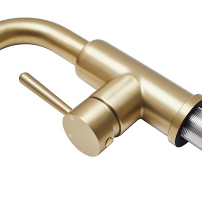 G1/2 Pull-out Sprayer Retractable Kitchen Faucet with 4 Modes in Gold