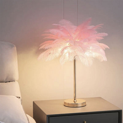 G4 Modern White Feather Lampshade Table Lamp Fixtures Decor - Warm Light