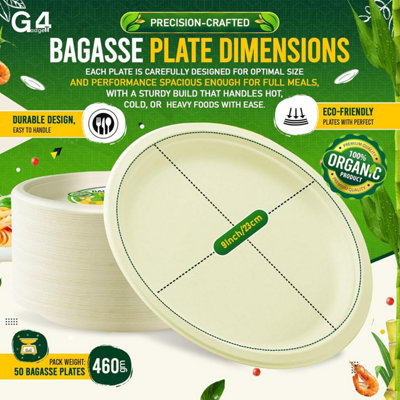 G4GADGET 200 Pack 9 Inch Heavy Duty Compostable Plates Large ...