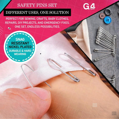 G4GADGET 50x Nickel Plated Safety Pins Assorted Sizes for Sewing Crafts ...
